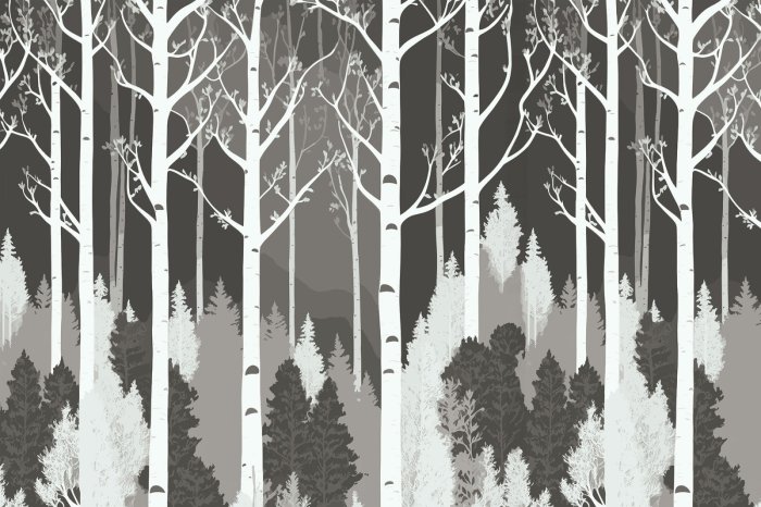 Fototapete Schwarz-weißer Wald mit Birken