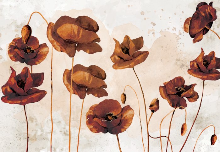 Fototapete Künstlerische Mohnblumen im Aquarellstil