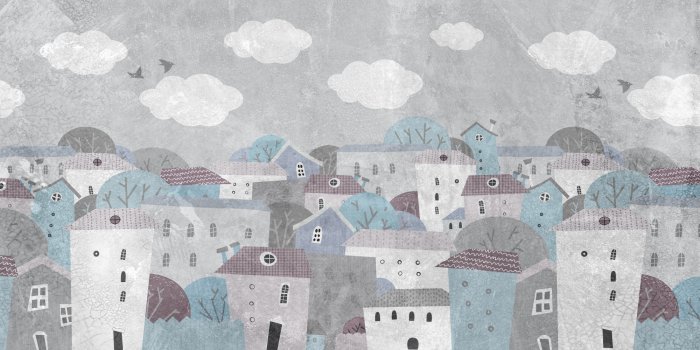 Fototapete Bunte Stadt im Aquarellstil für Kinder