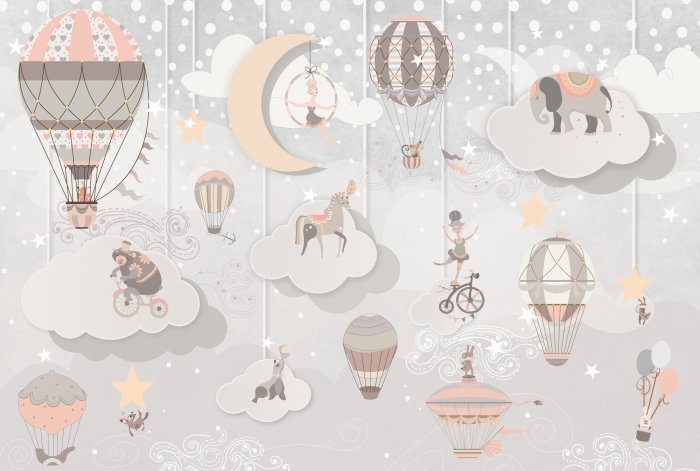 Fototapete Tiere und Luftballons in einer märchenhaften Zirkuswelt