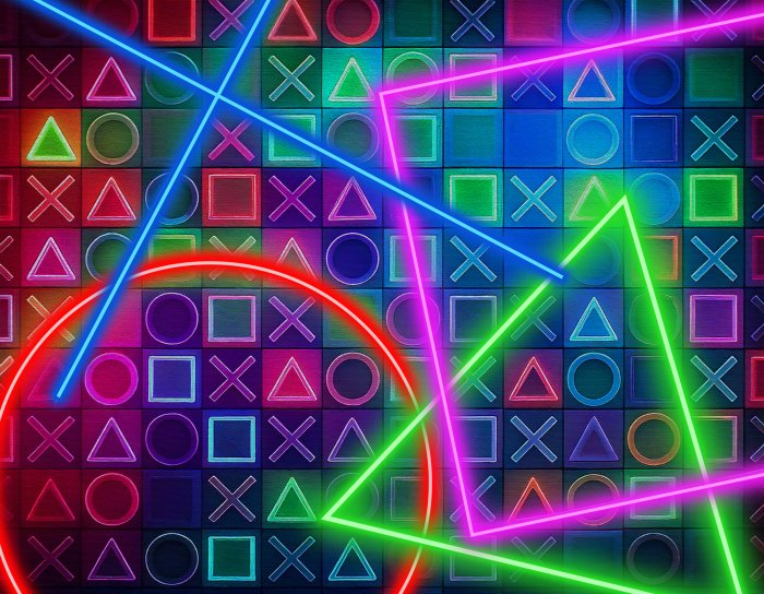 Fototapete Spielsymbole in Neonfarben