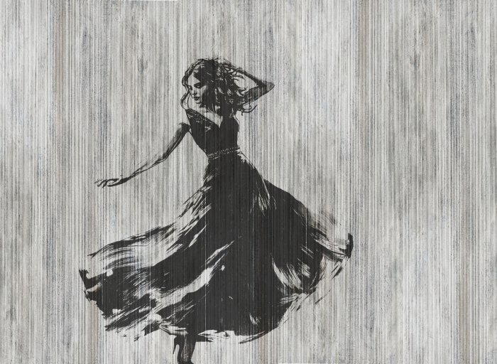 Fototapete Tanzende Frau Abstraktion auf strukturiertem Hintergrund mit Streifen