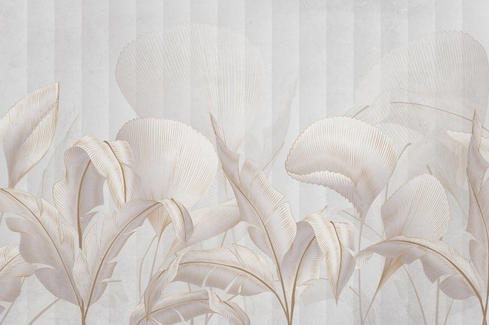 Fototapete Tropische Blätter vor einem Hintergrund mit hellen Streifen und Textur im eleganten Stil