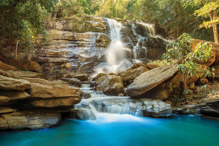 Fototapete Bach mit Wasserfall im Wald