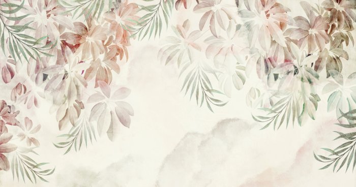 Fototapete Zarte tropische Blätter Muster im Aquarellstil botanische Komposition