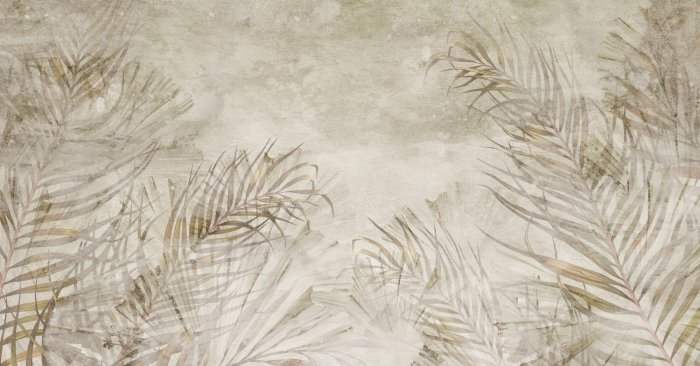 Fototapete Tropische Palmblätter auf beigem Beton-Hintergrund Boho-Stil