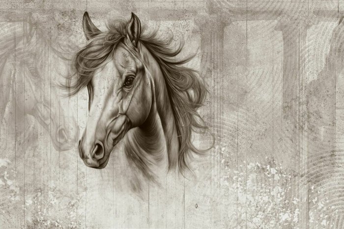 Fototapete Porträt eines Pferdekopfs an der Wand