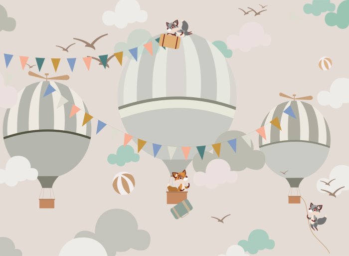 Fototapete Tiere, Füchse und Ballons am Himmel