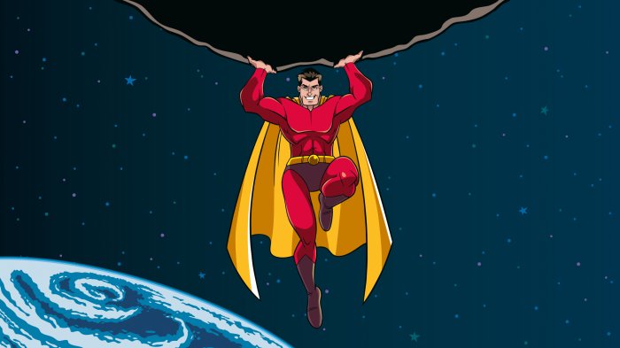 Fototapete Superheld im Weltall Kinderdesign