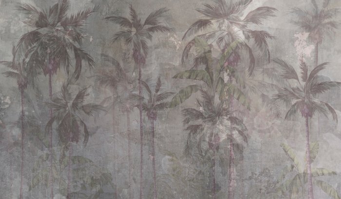 Fototapete Palmen auf Betonhintergrund, Landschaft im Industriestil
