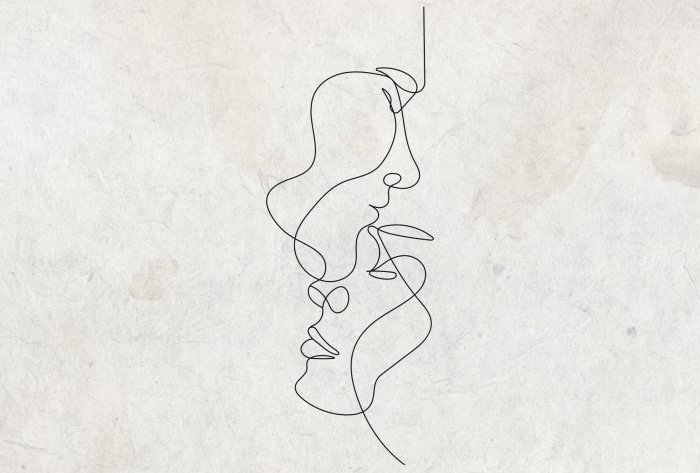 Fototapete Line-Art-Porträt auf Betonhintergrund