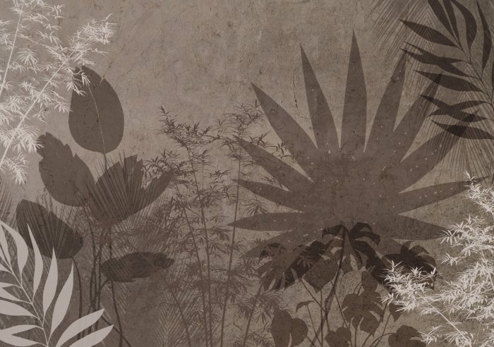 Fototapete Tropische Blätter auf braunem Hintergrund