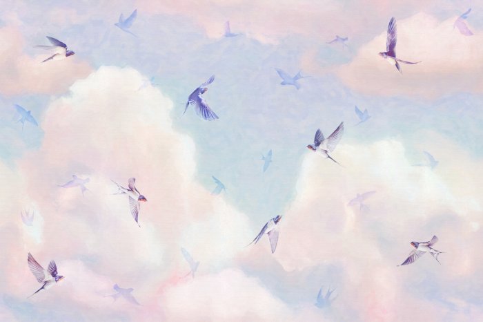 Fototapete Vögel vor einem Hintergrund aus Pastellwolken
