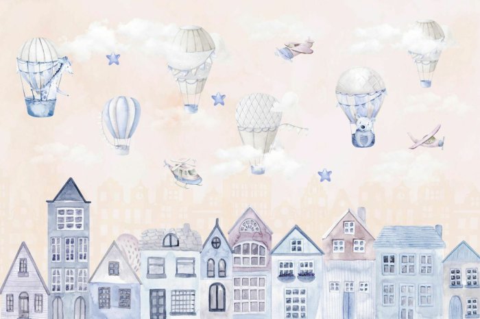 Fototapete Märchenhafte Aquarellstadt in den Wolken