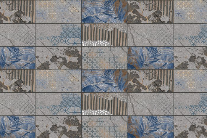 Fototapete Dunkle Fliesen mit Pflanzenmotiv