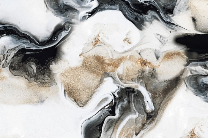 Fototapete Schwarz-weißer Marmor mit zarter goldener Verzierung
