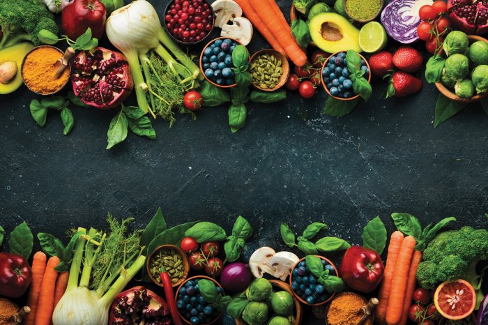 Fototapete Verschiedene Gemüse und Obst mit Samen