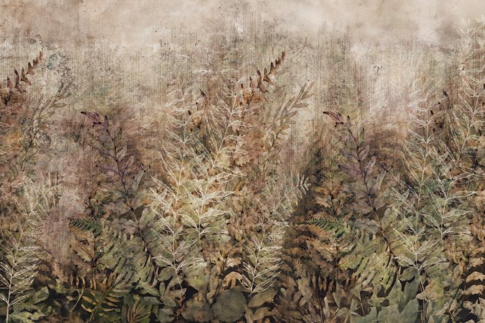 Fototapete Üppige Vegetation mit Büschen auf einer wilden Wiese