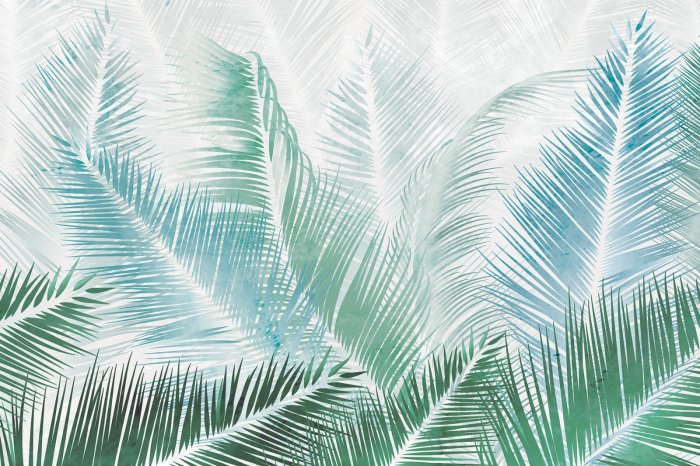 Fototapete Blaue und grüne Palmblätter botanisches Muster