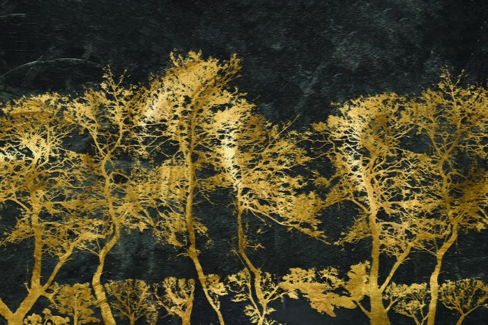 Fototapete Geschmückte goldene Bäume an einer schwarzen Mauer