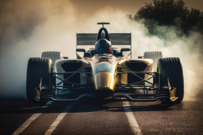 Fototapete Moderner Formel-Rennwagen auf der Rennstrecke