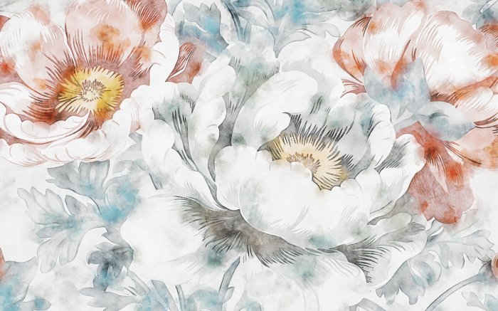 Fototapete Botanisches Motiv, aquarellgemalte Blumen