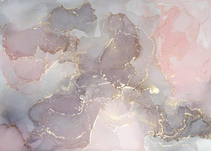 Fototapete Rosa-lila Marmor mit goldenen Elementen dekoratives Muster