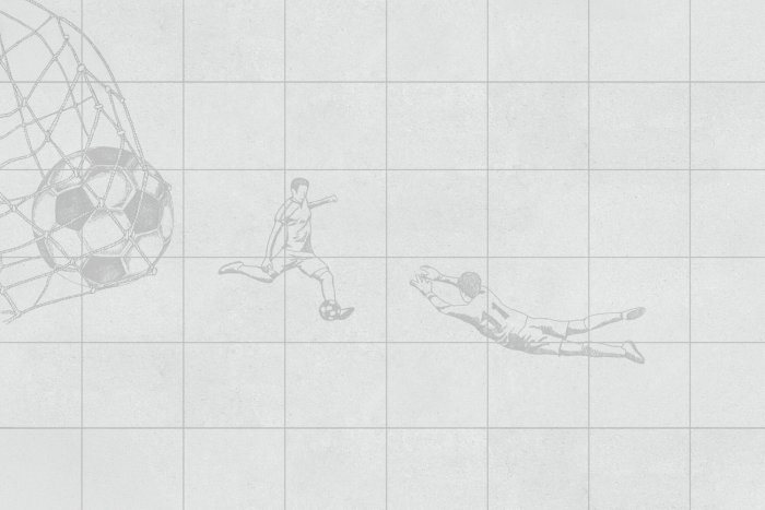 Fototapete Fußball im Netz und Spieler auf texturiertem Hintergrund