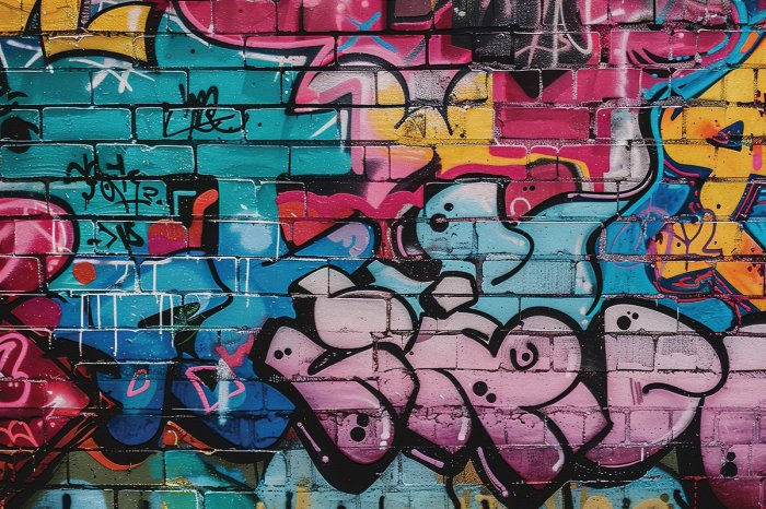 Fototapete Buntes Graffiti auf einer Ziegelwand