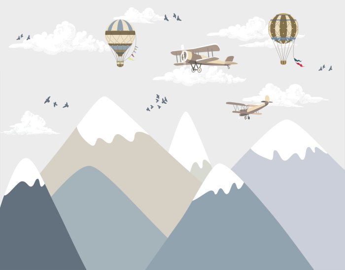 Fototapete Ein Märchenland mit Bergen und Flugzeugen