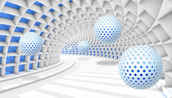 Fototapete Futuristischer Tunnel mit dreidimensionalen, durchbrochenen Kugeln