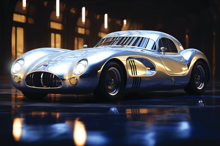 Fototapete Oldtimerfahrzeug unter den Scheinwerfern