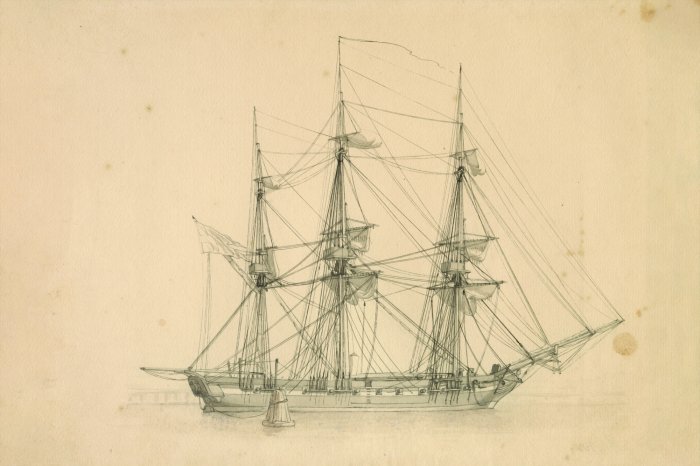 Fototapete Skizze eines Segelschiffs auf einer Textur