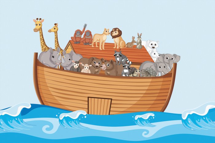 Fototapete Boot mit Tieren auf den Meereswellen