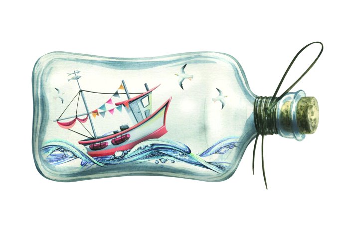 Fototapete Schiff auf dem Meer in einer Glasflasche