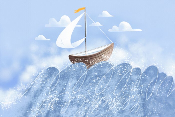 Fototapete Boot mit Segel auf welliger See