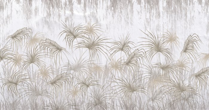 Fototapete Pflanzliches Muster mit Blättern auf Betonhintergrund