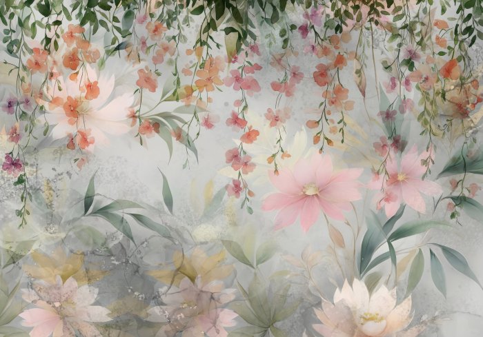 Fototapete Frühlingsblumen auf Aquarellhintergrund