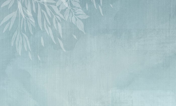 Fototapete Blätter auf einem minimalistischen Muster eines blauen Textur Hintergrund