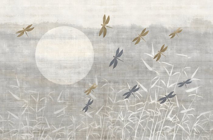 Fototapete Libellen auf Beigem Landschaftshintergrund