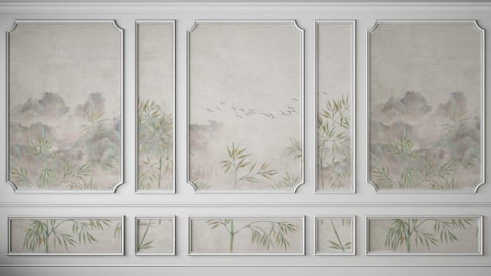 Fototapete Landschaft mit Grünen Pflanzen in Stuck