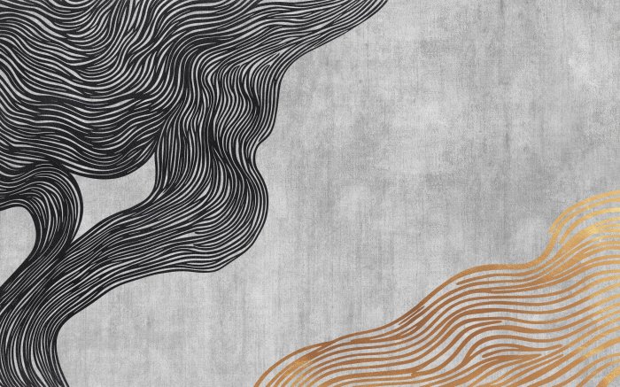 Fototapete Schwarze und Goldene Linien auf Grauem Hintergrund Minimalismus