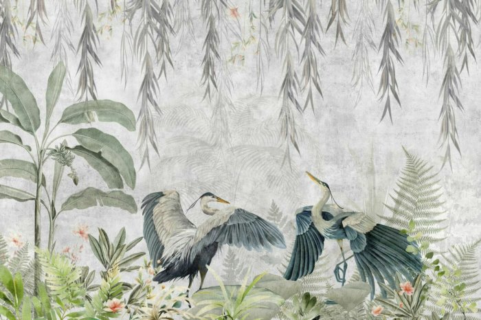 Fototapete Tropische Pflanzen und Reiher im Dschungel