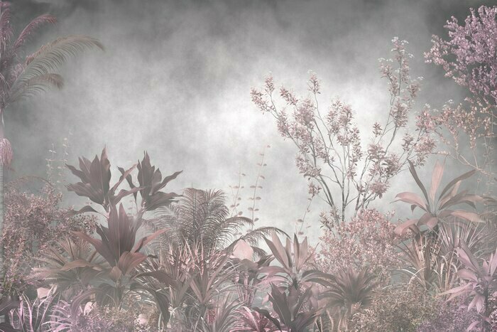 Fototapete Tropical leaves and Trees Wallpaper design - 3D