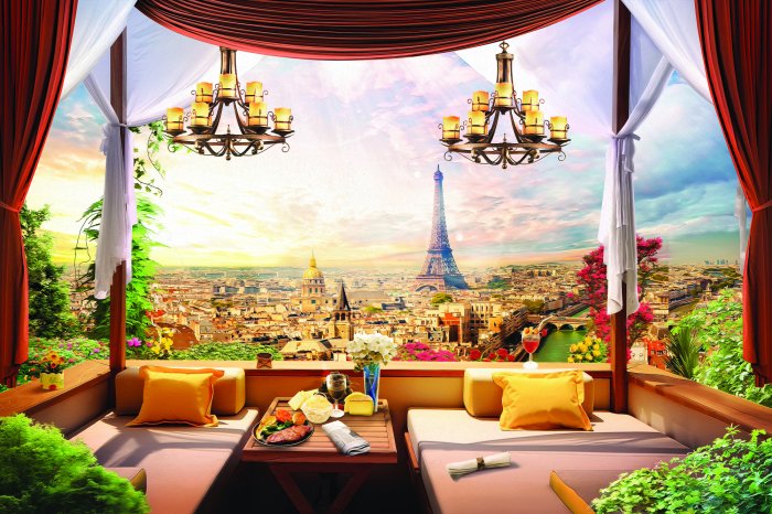 Fototapete Blick vom Balkon auf Paris bei Sonnenuntergang