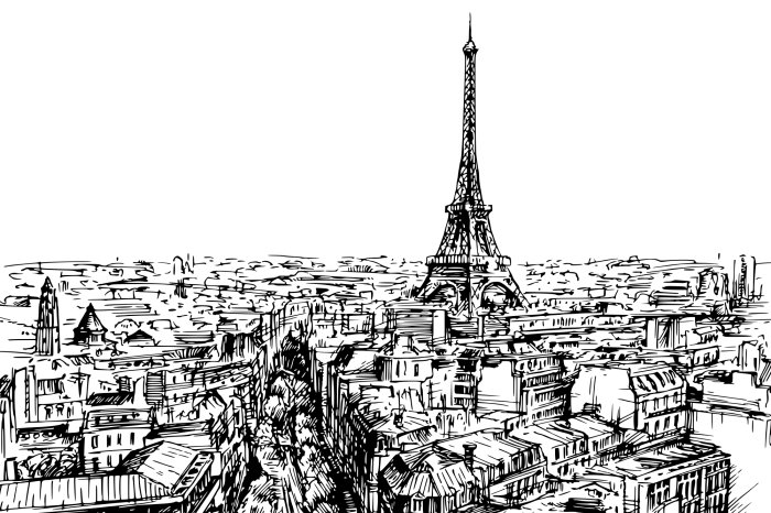 Fototapete Skizzenhafte Grafik eines Pariser Symbols im minimalistischen Stil