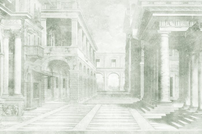 Fototapete Antike Stadt mit Säulen im Nebel