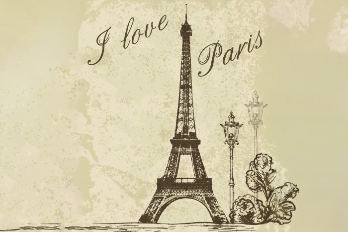Fototapete Pariser Muster mit dem Eiffelturm auf beige Hintergrund