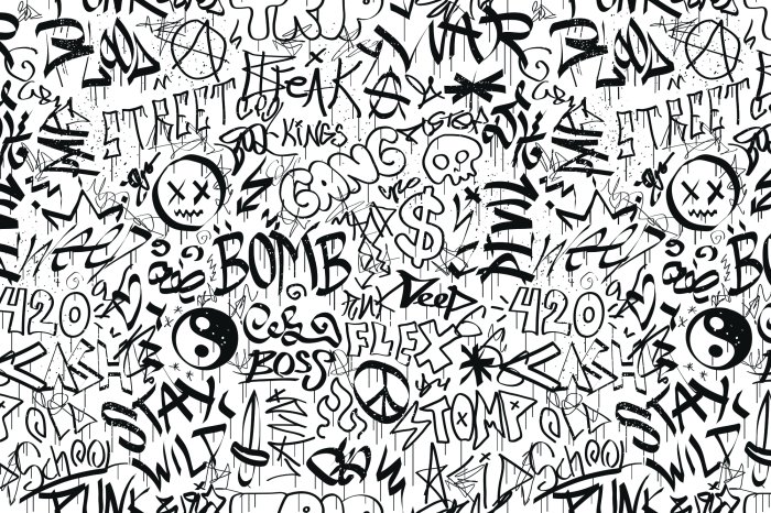 Fototapete Schwarz-weiße Schriftzüge im Graffiti-Stil