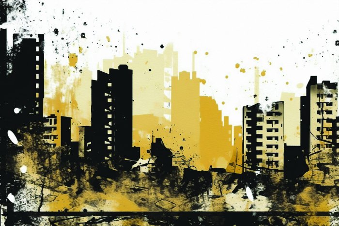 Fototapete Aquarell einer Stadt mit hohen Gebäuden